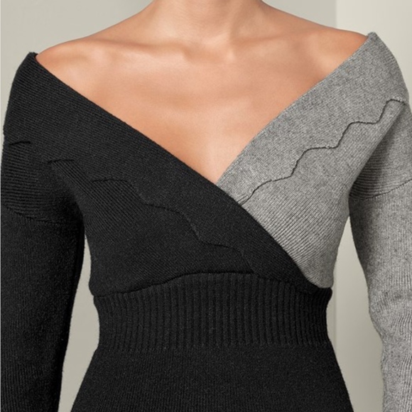 VENUS Scalloped Sweater Dress NWOT Black Grey - Picture 7 of 8